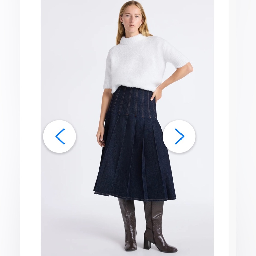 Free Assembly Women's Stitch Pleated Denim MIDI Maxi Skirt, Size 2